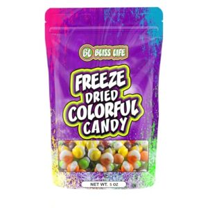 bliss life freeze dried colorful candy - freeze dried candy variety pack, asmr candy - sour dry freeze candy with unique flavors - a trendy, novelty treat great for tiktok challenge (5 oz)