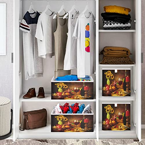 visesunny Closet Baskets Sunflower Red Wine Storage Bins Fabric Baskets for Organizing Shelves Foldable Storage Cube Bins for Clothes, Toys, Baby Toiletry, Office Supply