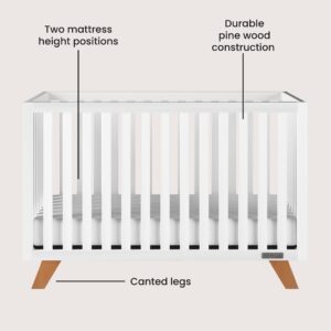 Child Craft SOHO Crib, 3-Drawer Dresser with Changing Table Topper Nursery Set, Chest, 3-Piece, Includes 4-in-1 Convertible Crib, Dresser with Topper, Chest (White/Natural)