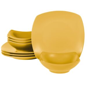 gibson home zen buffet matte porcelain plates and bowls dinnerware set - yellow, service for 4 (8pcs)