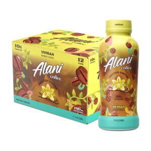 alani nu protein coffee vanilla | ready to drink cold brew with 10g of protein | 100mg caffeine | 90 calories, naturally flavored | 12 fl oz bottles | 12 pack