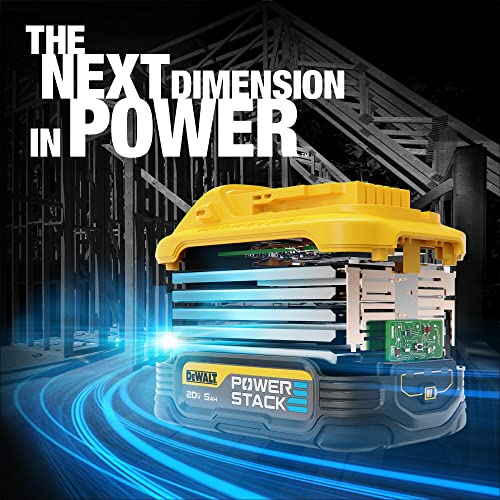 DEWALT 20V MAX Battery, POWERSTACK, More Power + More Compact, Rechargeable 5Ah Lithium Ion Battery (DCBP520)