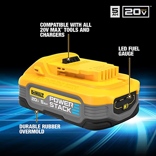 DEWALT 20V MAX Battery, POWERSTACK, More Power + More Compact, Rechargeable 5Ah Lithium Ion Battery (DCBP520)
