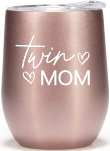 violet & gale twin mom gifts - 12oz tumbler cup wine glass- beautiful coffee mug for mom of twins, twins baby gifts