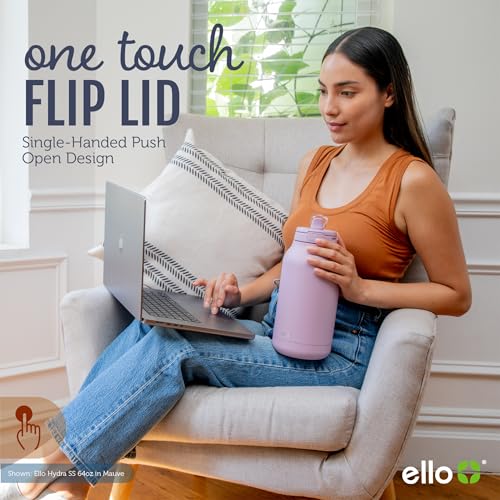 Ello Hydra 64oz Half Gallon Vacuum Insulated Stainless Steel Jug with Locking, Leak-Proof Lid and Soft Silicone Straw, Metal Reusable Water Bottle, Keeps Cold All Day, Mauve