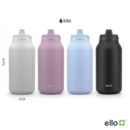 Ello Hydra 64oz Half Gallon Vacuum Insulated Stainless Steel Jug with Locking, Leak-Proof Lid and Soft Silicone Straw, Metal Reusable Water Bottle, Keeps Cold All Day, Mauve