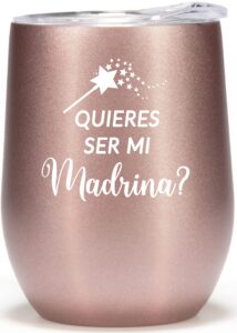 violet & gale quieres ser mi madrina - 12oz tumbler cup wine glass- lovely madrina gifts in spanish, godmother proposal gift