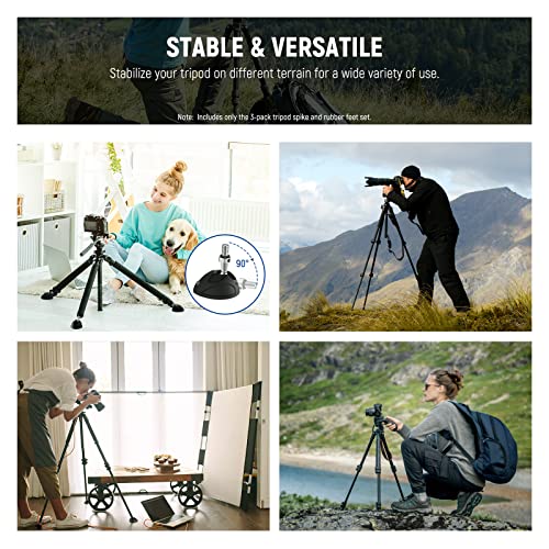 NEEWER Universal Tripod Feet Pad with Detachable Tripod Spikes, 3 Set Non Slip 60mm Diameter Tripod Monopod Rubber Feet Spikes Replacement with 3/8" Screw, Extra Stability and Flexible Angle