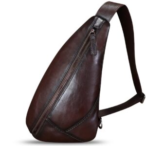 feigitor genuine leather sling bag handmade retro crossbody sling backpack purse hiking daypack motorcycle chest shoulder fanny pack (coffee)