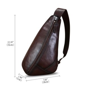 FEIGITOR Genuine Leather Sling Bag Handmade Retro Crossbody Sling Backpack Purse Hiking Daypack Motorcycle Chest Shoulder Fanny Pack (Coffee)