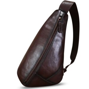 FEIGITOR Genuine Leather Sling Bag Handmade Retro Crossbody Sling Backpack Purse Hiking Daypack Motorcycle Chest Shoulder Fanny Pack (Coffee)