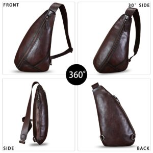 FEIGITOR Genuine Leather Sling Bag Handmade Retro Crossbody Sling Backpack Purse Hiking Daypack Motorcycle Chest Shoulder Fanny Pack (Coffee)