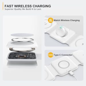 iPhone 15 Wireless Charger,3 in 1 Foldable Magnetic Charging Station for Multiple Devices with 20W iPhone Fast Charger Travel Plug and USB C Cable for iPhone 15 14 13 Pro Max Plus,AirPods,Apple Watch