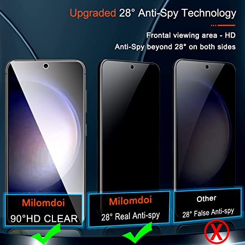 Milomdoi [3+3 Pack] for Samsung Galaxy S23 Privacy Screen Protector Tempered Glass Accessories 3 Pack Privacy Screen Samsung Galaxy S23 5G 3 Pack camera Lens Protector Case fingerprint Suitable