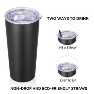 DOMICARE 20 oz Tumbler with Lid and Straw, Stainless Steel Tumblers Bulk Vacuum Insulated Tumbler Travel Coffee Mug Pack of 1, Black