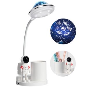 astronaut desk lamp for kids,star space projector galaxy night light,eye-care reading small desk lamps, with pen holder spaceman table lamp, bedroom decor aesthetics, gifts for boys and girls