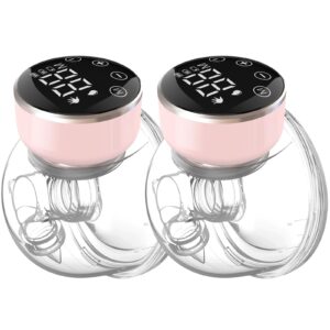 nanalazy wearable breast pump hands free of longer battery life & led display, portable electric breast pump with 3 modes & 9 levels & low noise, 24 mm flange, 2 pcs pink