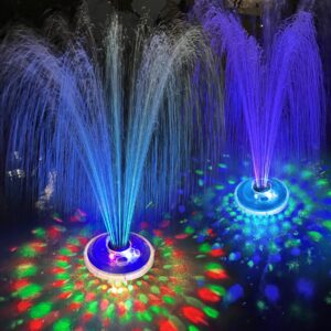 lanpool floating water fountain with underwater lights, rechargeable battery powered pump outdoor, 2 modes sprinkler waterfall fountain for inground above ground pool, pond-1pc