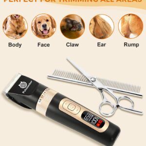Petsaunter Dog Clippers for Grooming Kit, 4-Speed & LCD, Low Noise Electric Dog Trimmer for Grooming, Cordless Rechargeable Dog Hair Clippers, Quiet for Dogs & Pets with Thick or Heavy Coats(C95 Set)