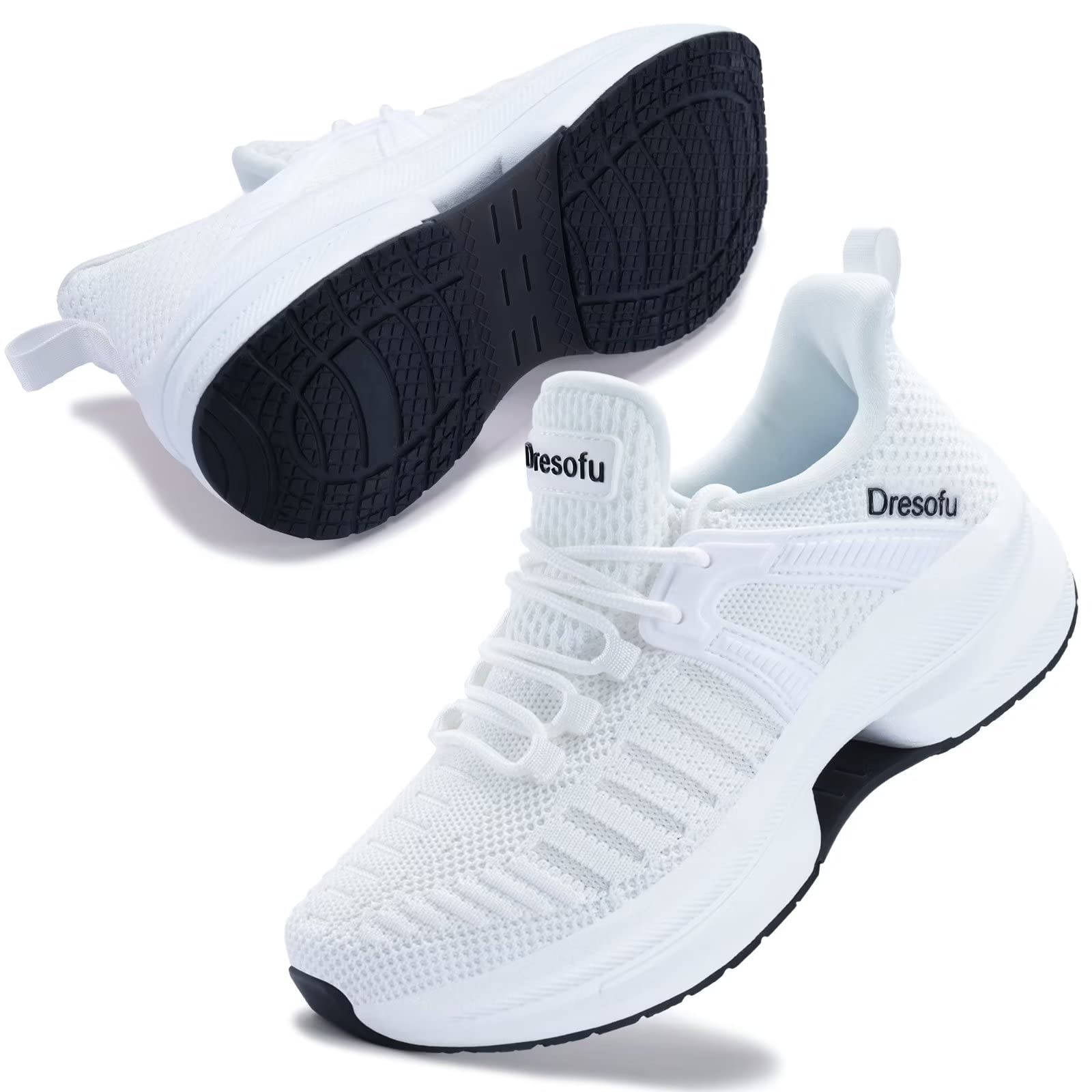 Dresofu Athletic Walking Shoes for Women Running Jogging Tennis Fitness Sneaker Arch Support Cushion Mesh Sports Sneakers, White, US Size 8