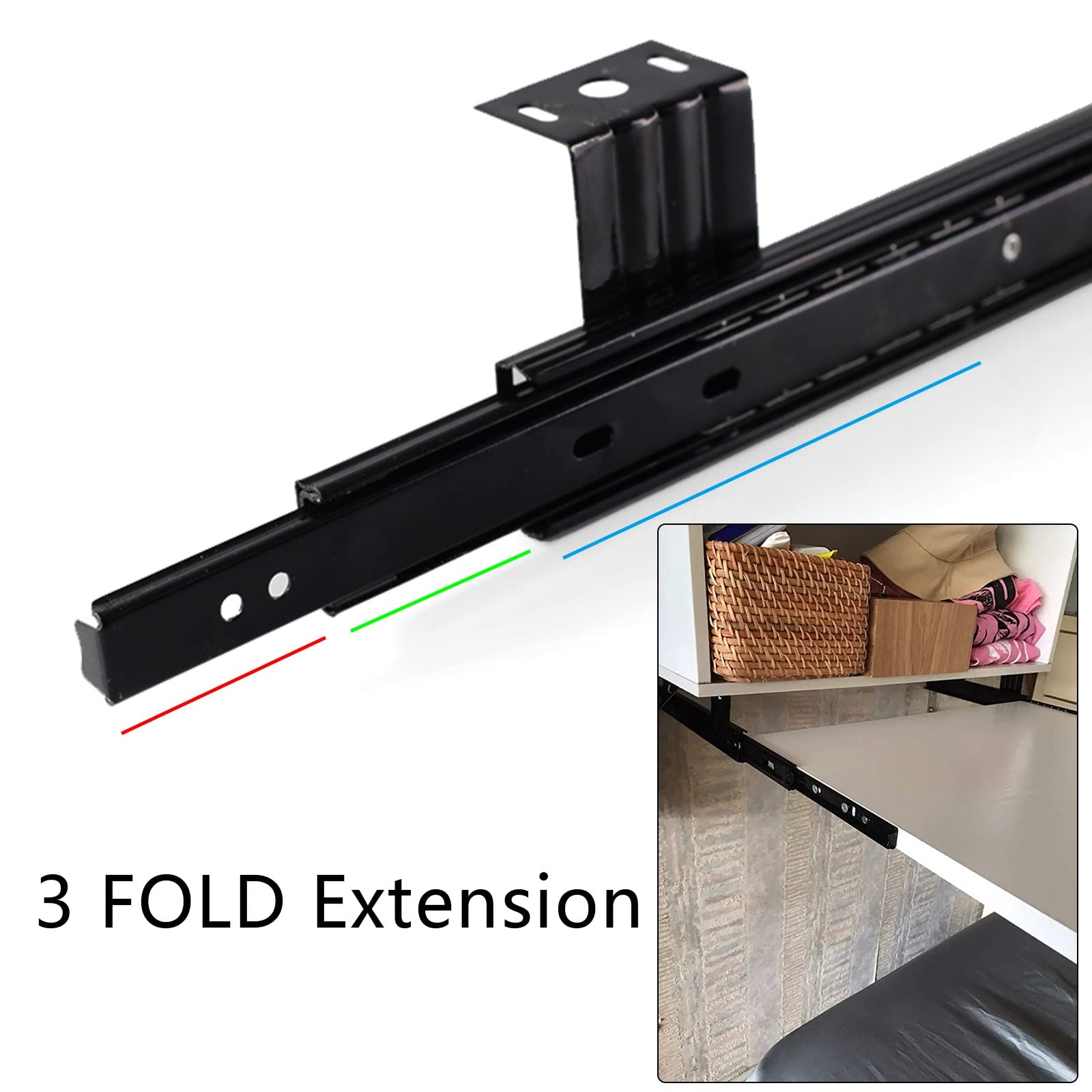 10in/12in Keyboard Tray Slides Black 1-Pair Heavy Duty Metal Ball Bearing Drawer Runners - Can Support 40kg - 3 Fold Extension - For Under Desk Computer Slides/Cabinet Slides ( Color : Black , Size :