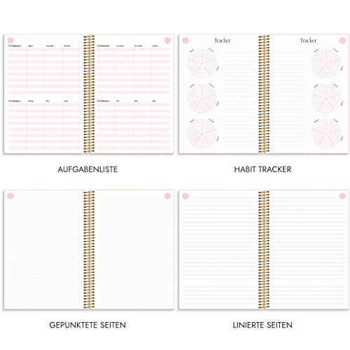 Burde Calendar 2023 2024 Life Planner Pink | August 25 2023 to Jul 31 2024 | in German | 120 gsm Paper | Pink | 21.5 x 16 cm | Weekly Planner | With Stickers