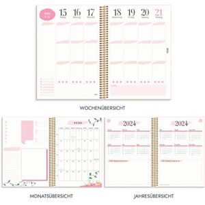 Burde Calendar 2023 2024 Life Planner Pink | August 25 2023 to Jul 31 2024 | in German | 120 gsm Paper | Pink | 21.5 x 16 cm | Weekly Planner | With Stickers