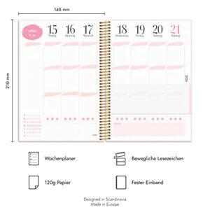 Burde Calendar 2023 2024 Life Planner Pink | August 25 2023 to Jul 31 2024 | in German | 120 gsm Paper | Pink | 21.5 x 16 cm | Weekly Planner | With Stickers