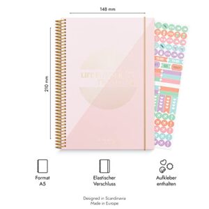 Burde Calendar 2023 2024 Life Planner Pink | August 25 2023 to Jul 31 2024 | in German | 120 gsm Paper | Pink | 21.5 x 16 cm | Weekly Planner | With Stickers