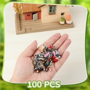 Hungdao 100 Pcs Small 1: 87 Ho Scale Tiny People Figurines Miniature People Figurines Sitting Standing Tiny People Model Trains Architectural People Painted Figures for Park Street Miniature Scenes