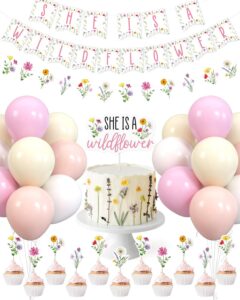 sinasasspel wildflower baby shower decorations she is a wildflower 1st birthday party banner cake cupcake toppers summer flowers daisy lavender leaves baby girl shower party decor supplies