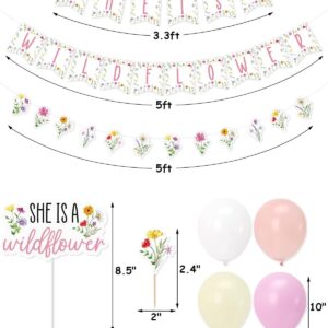 Sinasasspel Wildflower Baby Shower Decorations She Is A Wildflower 1st Birthday Party Banner Cake Cupcake Toppers Summer Flowers Daisy Lavender Leaves Baby Girl Shower Party Decor Supplies