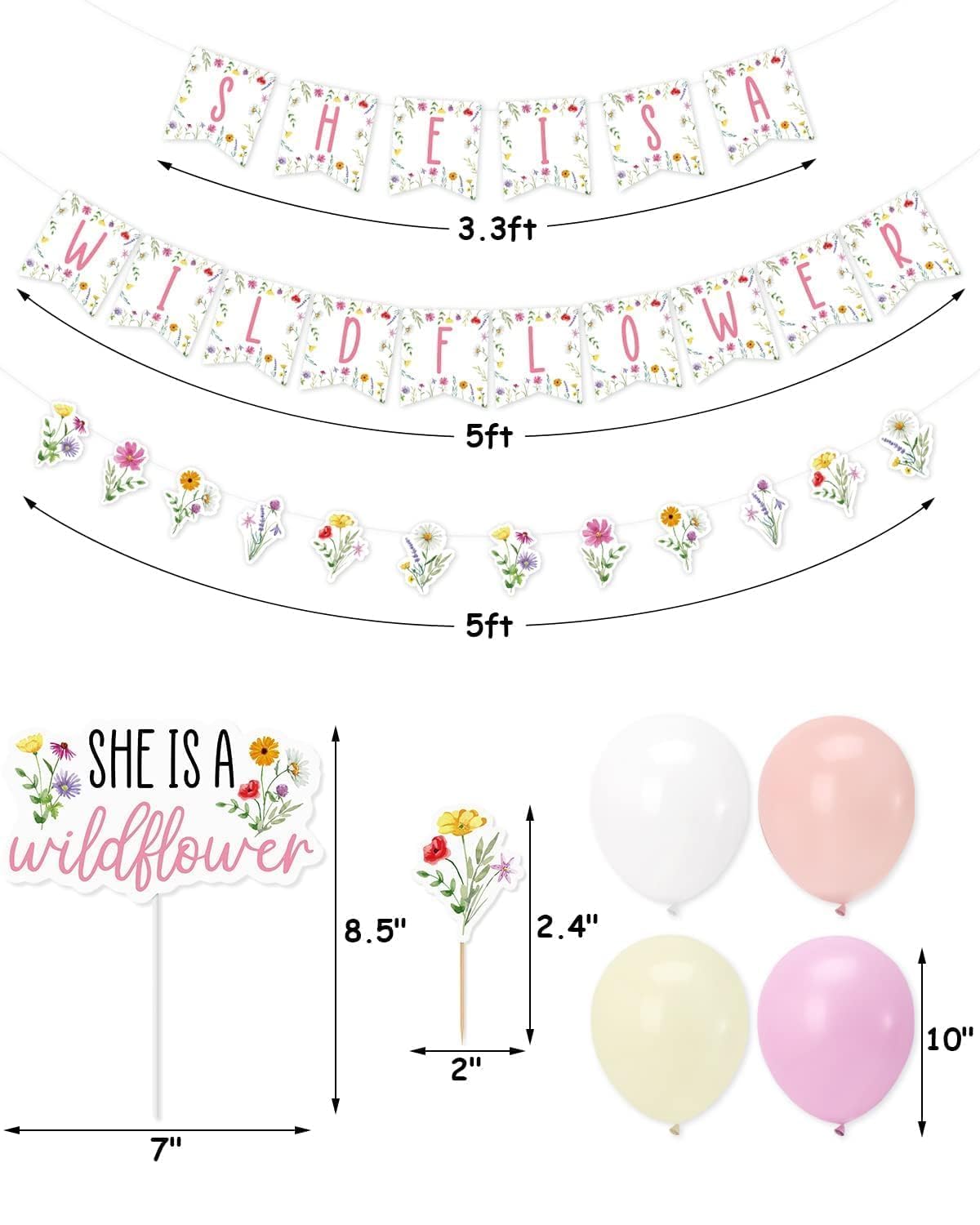 Sinasasspel Wildflower Baby Shower Decorations She Is A Wildflower 1st Birthday Party Banner Cake Cupcake Toppers Summer Flowers Daisy Lavender Leaves Baby Girl Shower Party Decor Supplies