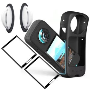 debous sticky lens guard set silicone case screen protector for insta360 x3 x 3 accessories kit anti-scratch tempered glass protective film soft bag sleeve cover