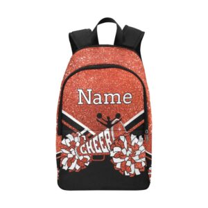 cuxweot personalized cheerleader cheer red orange print backpack with name custom travel daypack bag for man woman gifts