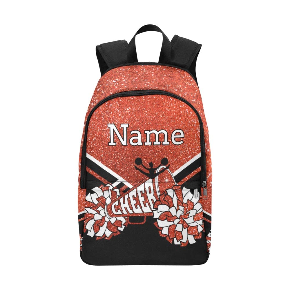 CUXWEOT Personalized Cheerleader Cheer Red Orange Print Backpack with Name Custom Travel Daypack Bag for Man Woman Gifts