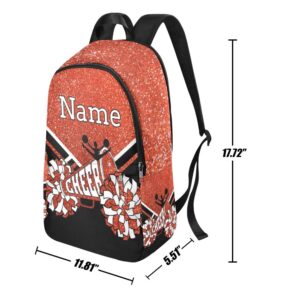 CUXWEOT Personalized Cheerleader Cheer Red Orange Print Backpack with Name Custom Travel Daypack Bag for Man Woman Gifts