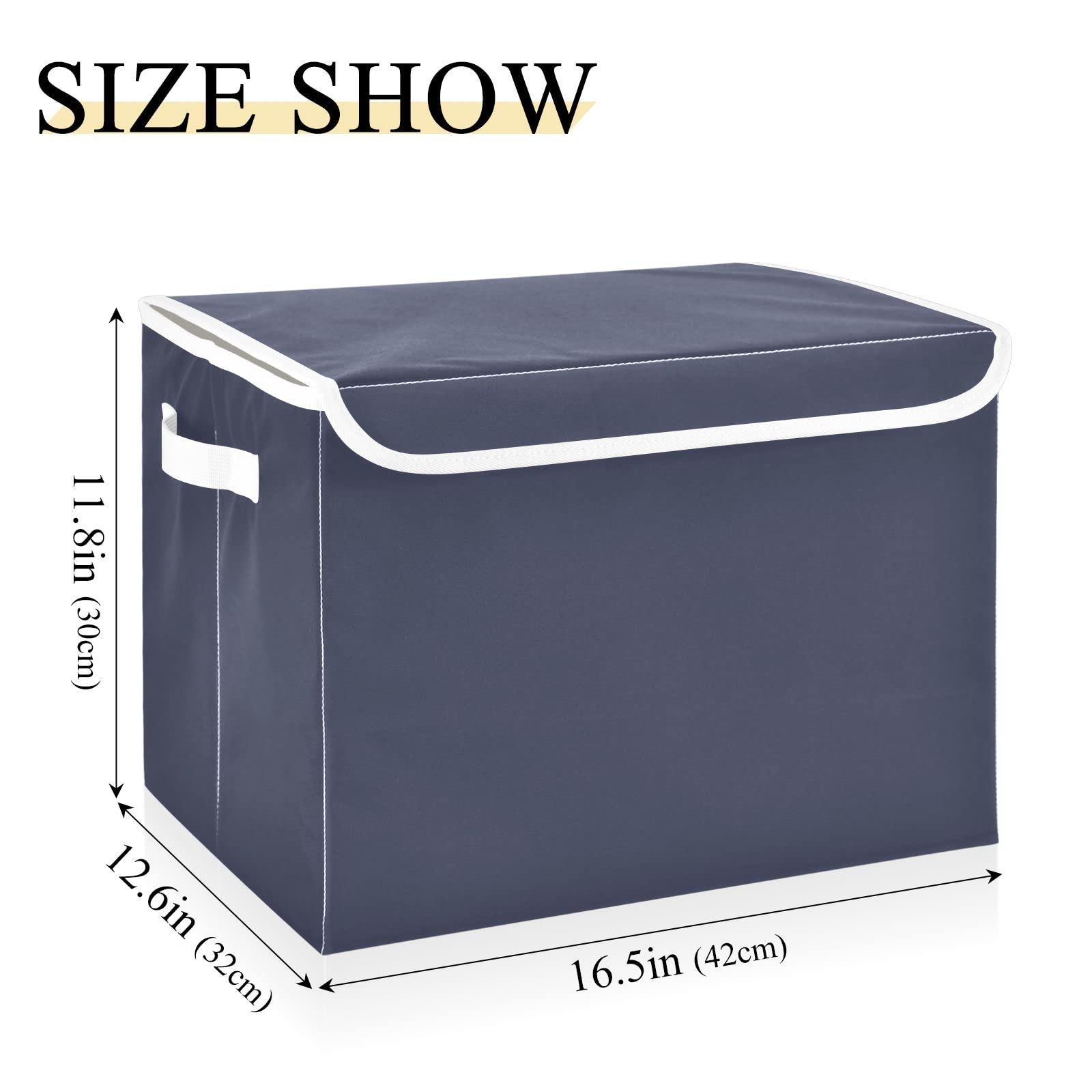 DOMIKING Navy Blue Large Storage Bin with Lid Collapsible Shelf Baskets Box with Handles Toys Organizer for Shelves Cabinet Nursery Drawer