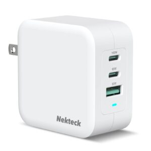 nekteck gan charger 100w usb c charger 3-ports with pd.3 and qc.3, compact fast foldable wall charger for iphone 15 series, macbook pro/air, google pixelbook, thinkpad, galaxy s22/s20 and more