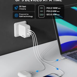 Nekteck GaN Charger 100W USB C Charger 3-Ports with PD.3 and QC.3, Compact Fast Foldable Wall Charger for iPhone 15 Series, MacBook Pro/Air, Google PixelBook, ThinkPad, Galaxy S22/S20 and More