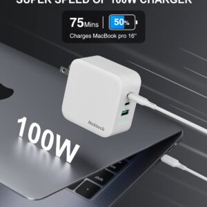 Nekteck GaN Charger 100W USB C Charger 3-Ports with PD.3 and QC.3, Compact Fast Foldable Wall Charger for iPhone 15 Series, MacBook Pro/Air, Google PixelBook, ThinkPad, Galaxy S22/S20 and More