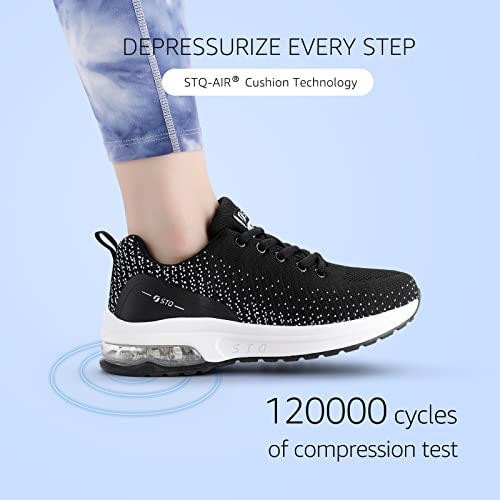 STQ Running Shoes Womens Lightweight Tennis Shoes Non Slip Gym Workout Shoes Breathable Mesh Walking Sneakers Black White 8.5