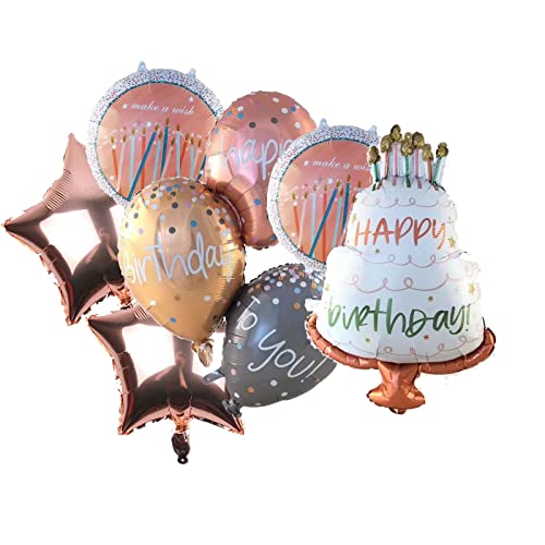 6PCS Big Happy Birthday Balloon Foil Inflated Mylar Balloons Rose Gold Birthday Party Decoration Kit for Party Decoration Supplies