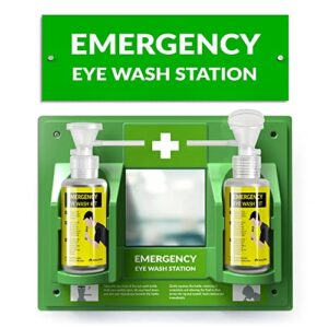 maasters bpa free portable eye wash station osha approved - wall-mounted first aid eye wash kit w/mirror & 2x 16oz empty bottles - no eye wash solution included - emergency eyewash - set of 1