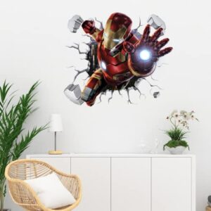 superhero wall decals 3d realistic cool wall sticker water proof self-adhesive vinyl for boys bedroom bathroom nursery decoration gift supplies（15.7inx19.7in）