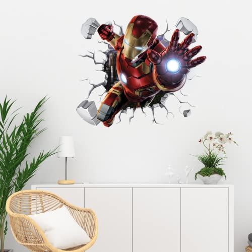 Superhero Wall Decals 3D Realistic Cool Wall Sticker Water Proof Self-Adhesive Vinyl for Boys Bedroom Bathroom Nursery Decoration Gift Supplies（15.7inx19.7in）