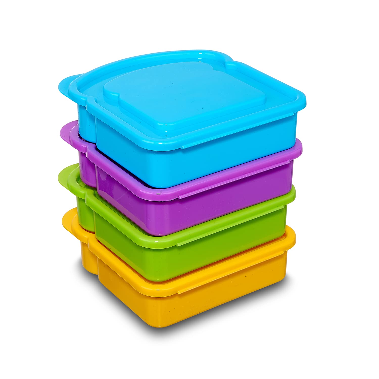 Kitchen & Cabana I 4 Pack I Small Size Sandwich Containers I Fun and Easy to Open for all Size Hands (4 Pack - Orange/Green/Blue/Purple)