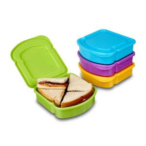 Kitchen & Cabana I 4 Pack I Small Size Sandwich Containers I Fun and Easy to Open for all Size Hands (4 Pack - Orange/Green/Blue/Purple)