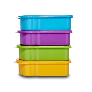 Kitchen & Cabana I 4 Pack I Small Size Sandwich Containers I Fun and Easy to Open for all Size Hands (4 Pack - Orange/Green/Blue/Purple)