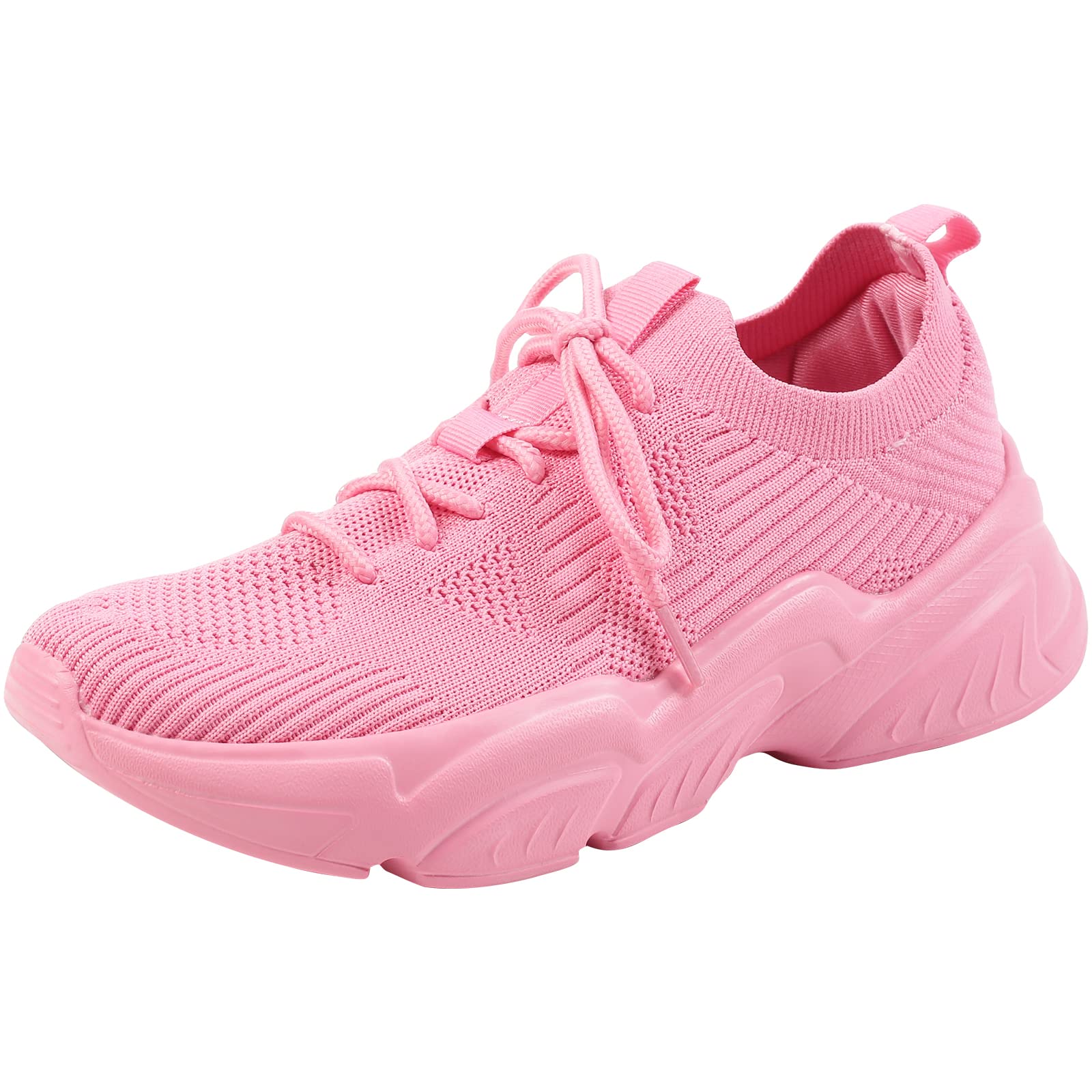 Hasina Womens Walking Shoes Slip On Mesh White and Hot Pink Sneakers Lightweight Breathable Comfortable Casual Running Shoes （Pink,8.5）